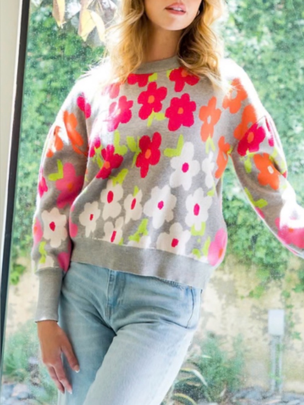 THML Anthropologie Renee Flower Knit Sweater